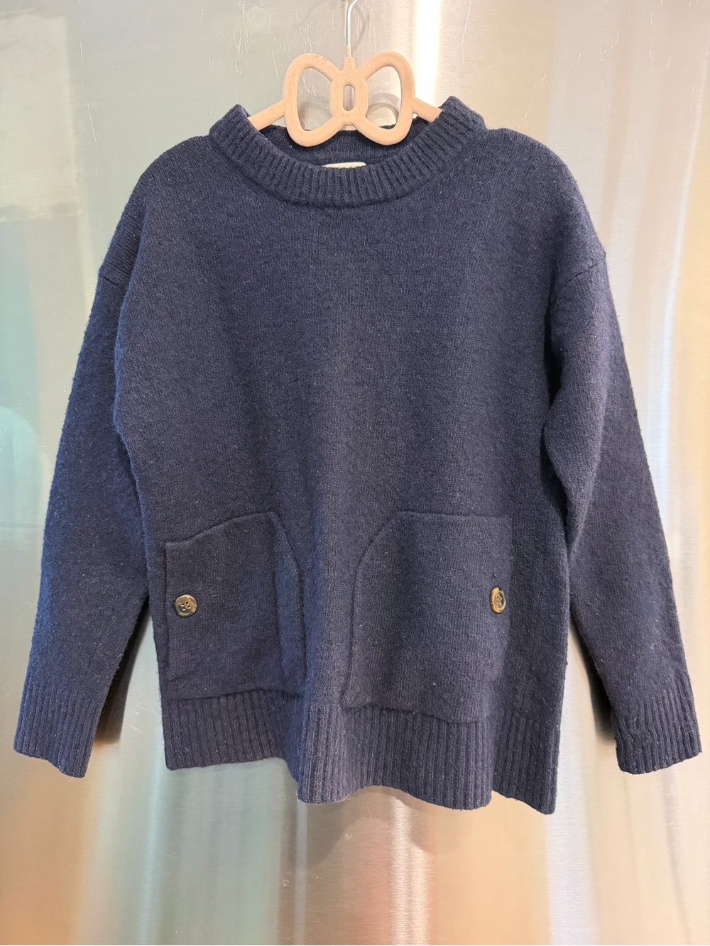 J. Crew Navy Crewneck Sweater with Front Pockets